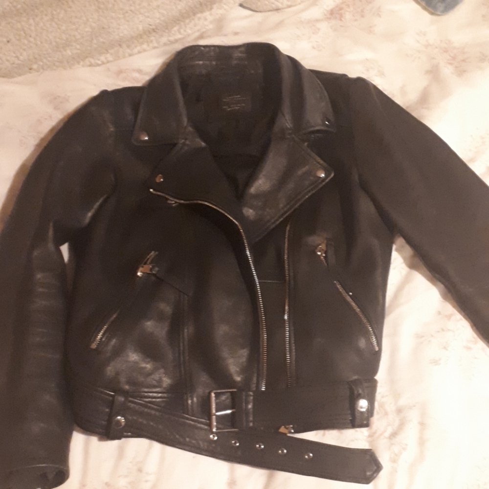Zara Genuine Black Leather Motorcycle Jacket